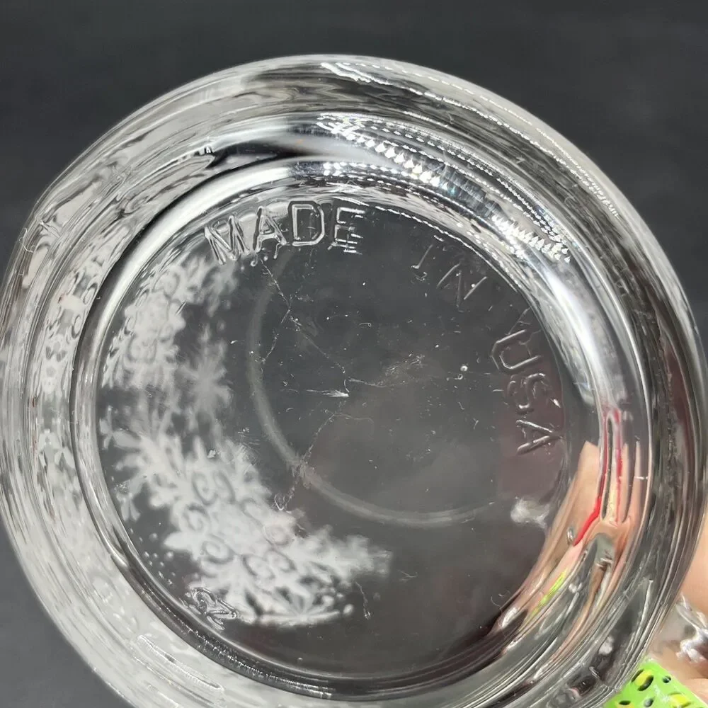 Crate & Barrel Set Of 4 Snowflake White And Clear Glass Mugs Made In USA